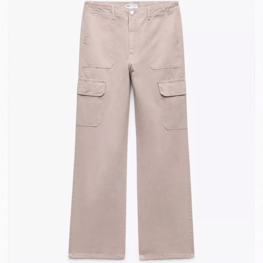 Zara Women’s Chalk Pink TRF Straight Leg High Waist Cargo Pants